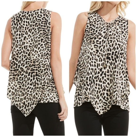 Leopard Song Lace-Up Crepe Handkerchief Top Blouse - Picture 2 of 8